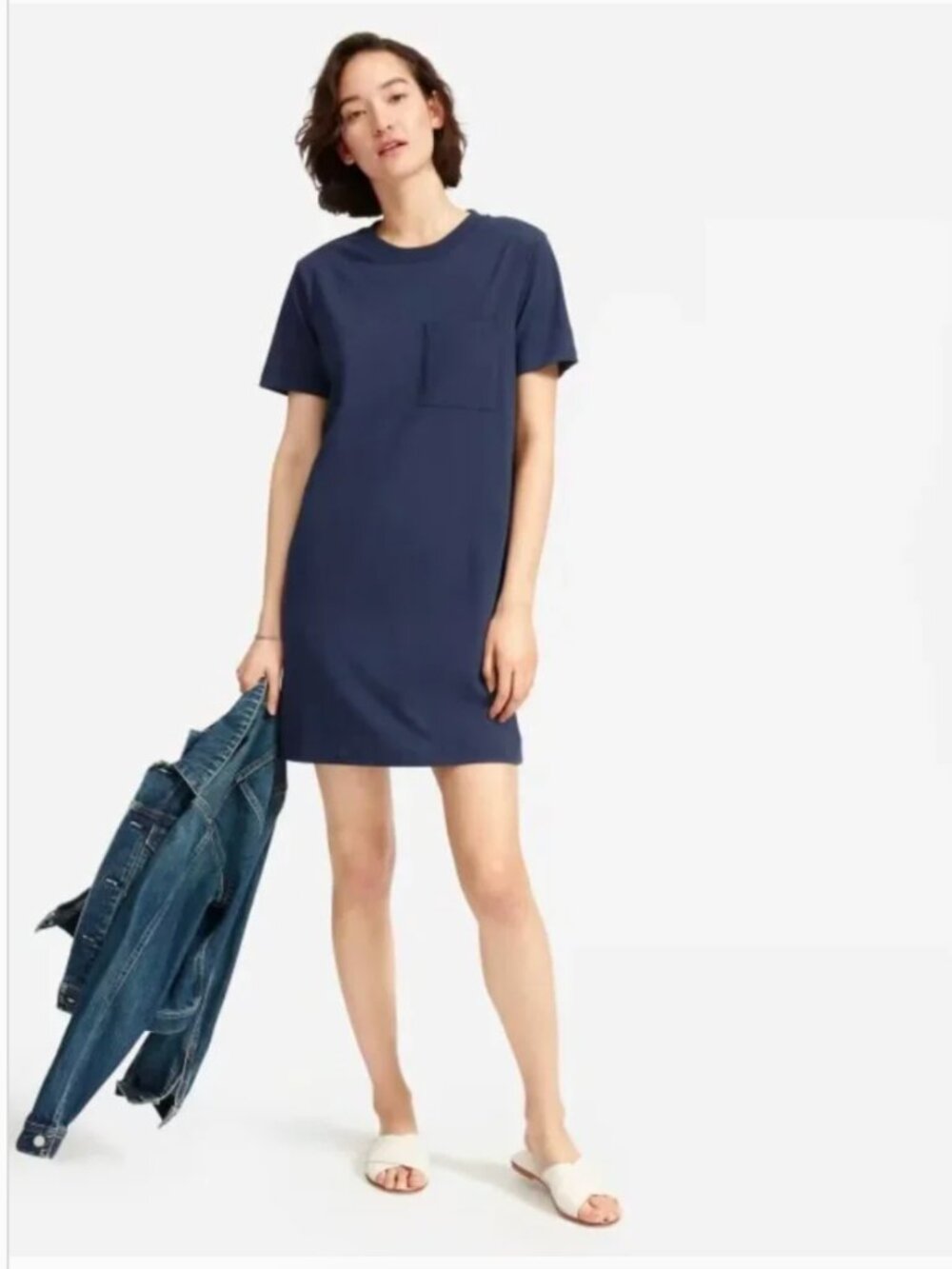 Everlane Weekend Tee Dress Organic Cotton Navy Blue Size small